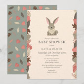 Invitation Jolie Bois Animaux Lapins Couples Baby shower (Devant / Derrière)