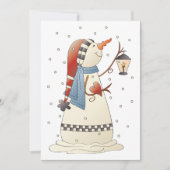 Invitation Jolie bonhomme de neige d'hiver avec lanterne (Devant)