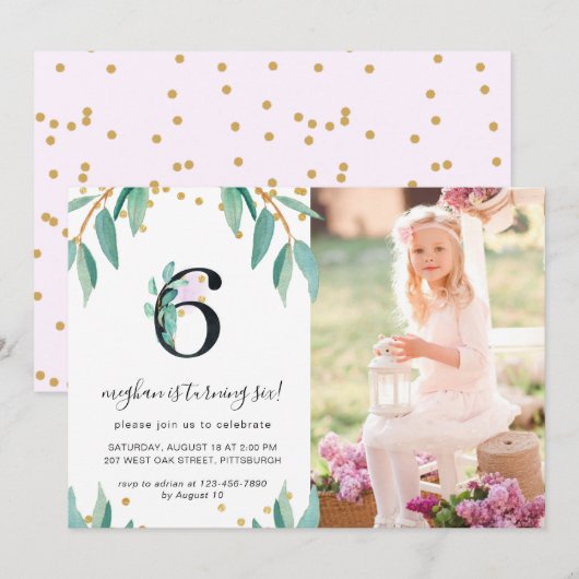 Invitation Jolie Botanique 6ème Anniversaire Photo (Devant / Derrière)