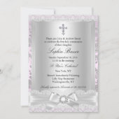 Invitation Jolie Bow Croix première communion pourpre (Devant)