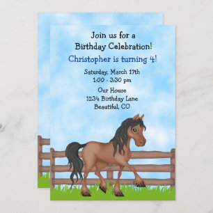Invitation Jolie Brown Horse Boys fête d'anniversaire