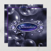 Invitation Jolie bulles violettes Quinceanera (Devant / Derrière)