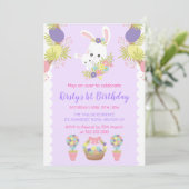 Invitation Jolie Bunnies de Pâques Oeufs Fleurs Anniversaire (Debout devant)