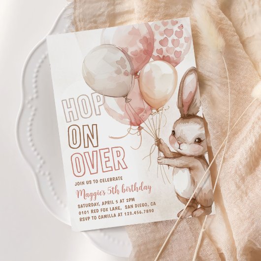 Invitation Jolie Bunny fille Anniversaire fête rose