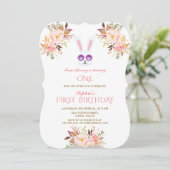 Invitation Jolie Bunny Pink Fleurs Blush Fille 1er anniversai (Debout devant)