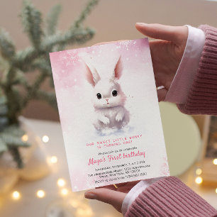 Invitation Jolie Bunny rose hiver Personnalisé fête d'anniver