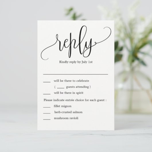 Invitation Jolie calligraphie de mariage RSVP avec des option (Debout devant)