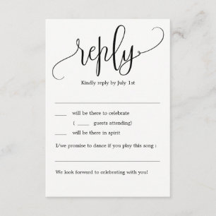Invitation Jolie calligraphie de mariage RSVP sans menu