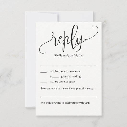 Invitation Jolie Calligraphie Réponse de Mariage sans Menu (Devant)