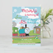 Invitation Jolie Cartoon Enfants Vibrant Couleur Train Annive (Debout devant)