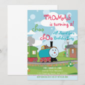 Invitation Jolie Cartoon Enfants Vibrant Couleur Train Annive (Devant / Derrière)