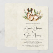 Invitation Jolie cerf à l'aquarelle couché mariage boho (Devant / Derrière)