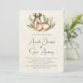 Invitation Jolie cerf à l'aquarelle couché mariage boho (Debout devant)