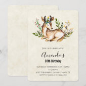 Invitation Jolie cerf à l'aquarelle couché pour anniversaire (Devant / Derrière)