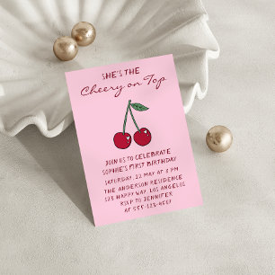 Invitation Jolie Cerise Rose sur le Premier Anniversaire