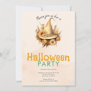 Invitation Jolie Chapeau de Sorcière Bohème Soirée Halloween
