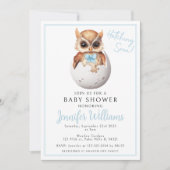 Invitation Jolie chouette bleue éclosion bébé garçon douche I (Devant)