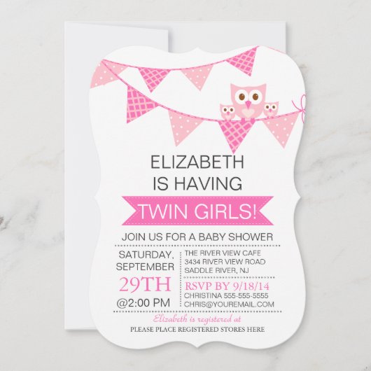 Invitation Jolie chouette chou à bottes roses Baby shower TWI (Devant)