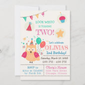 Invitation Jolie chouette colorée fête d'anniversaire (Devant)