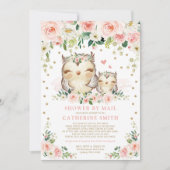 Invitation Jolie Chouette rose et or Baby shower par la poste (Devant)