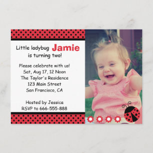 Invitation Jolie coccinelle, Deuxième anniversaire, pois