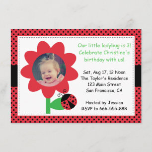 Invitation Jolie coccinelle fête ses 3 ans, 3e anniversaire,