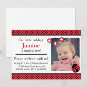 Invitation Jolie coccinelle, Pois rouge et noir (Devant / Derrière)