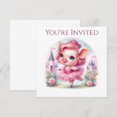 Invitation Jolie cochonne ballerine avec château (Devant / Derrière)