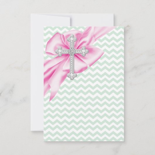 Invitation Jolie communion rose et vert Chevron (Dos)