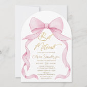 Invitation Jolie Coquette Pink Ribbon Bows Bat mitzvah Arch (Devant)