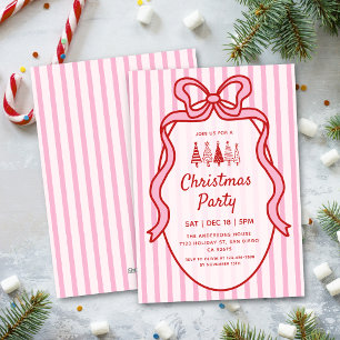 Invitation Jolie Coquette Rouge Rose Rayures & Noeud de Noël