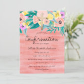 Invitation Jolie Corail Jaune Aquarelle Florale Confirmation (Debout devant)