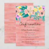 Invitation Jolie Corail Jaune Aquarelle Florale Confirmation (Devant / Derrière)