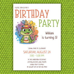 Invitation Jolie couleur enfants Reptile thème Anniversaire f