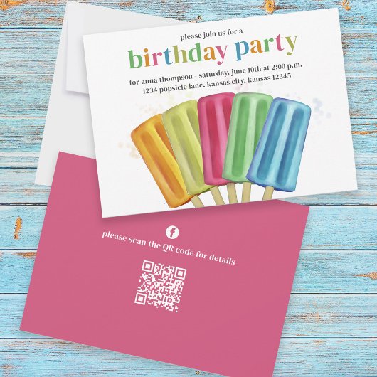 Invitation Jolie couleur fête d'anniversaire Pink Popsicles