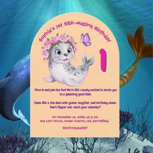 Invitation Jolie couleur florale Lion de mer Anniversaire de