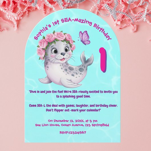 Invitation Jolie couleur florale Lion de mer Anniversaire de