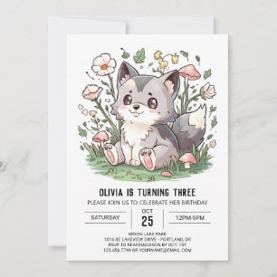 Invitation Jolie couleur loup numérique anniversaire