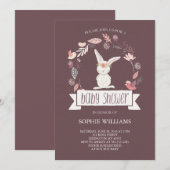 Invitation Jolie couronne de fleurs avec Baby shower de lapin (Devant / Derrière)