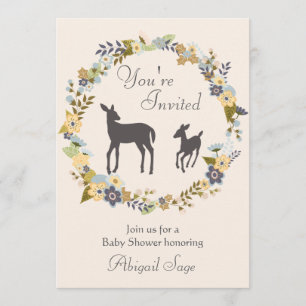 Invitation Jolie couronne de fleurs et Baby shower cerf Invit