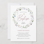 Invitation Jolie couronne et croix Fleurs sauvages | Baptême (Devant)