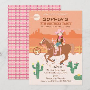 Invitation Jolie Cowgirl et cheval fête d'anniversaire