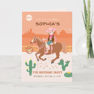 Invitation Jolie Cowgirl et cheval fête d'anniversaire