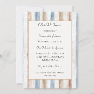 Invitation Jolie crème bleue rayures bronzées Baby Shower