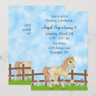 Invitation Jolie Crème Cheval et Fleurs Anniversaire Invitati