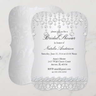 Invitation Jolie Cristal Baby Shower Argent Gris Blanc