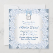 Invitation Jolie croix blanche bébé bleu baptême (Dos)