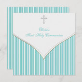 Invitation Jolie Croix Blanche Turquoise Bleu Première commun (Devant / Derrière)