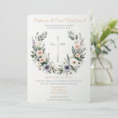 Invitation Jolie Croix du christianisme floral Fête de Pâques (Debout devant)