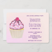 Invitation Jolie Cupcake avec Framboise sur le Dessus (Devant)